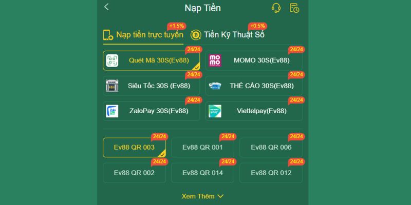 Quy trình nạp tiền thông qua mã QR